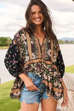 Chloe Top - Very Oversized Crochet Trim Neckline Smock Top in Eternity Print><noscript><img width=