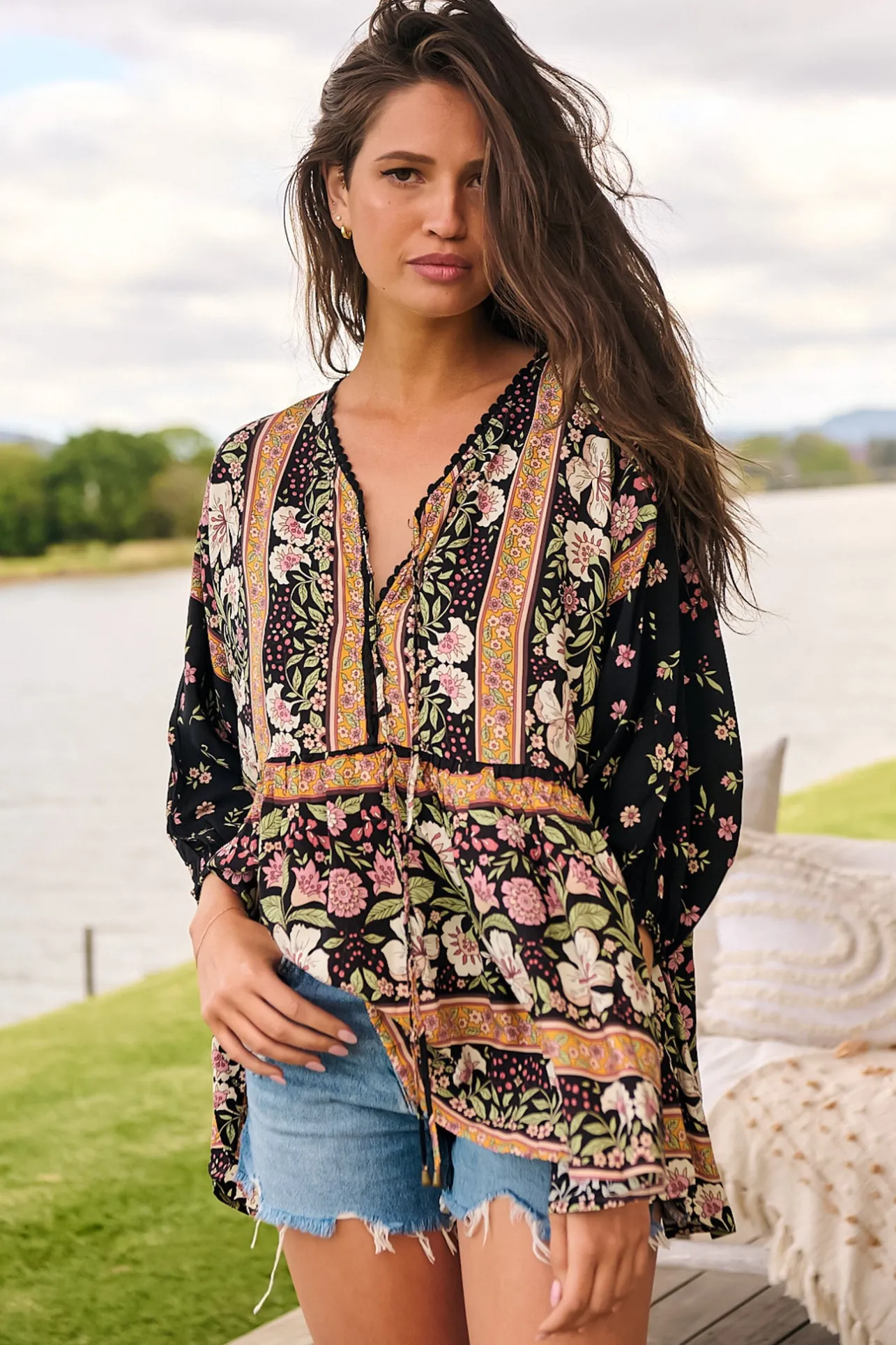 Chloe Top - Very Oversized Crochet Trim Neckline Smock Top in Eternity Print>Jaase Best