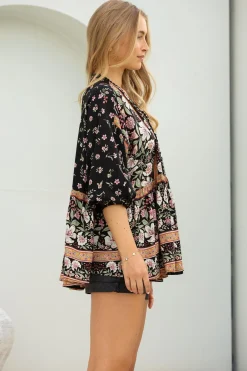 Chloe Top - Very Oversized Crochet Trim Neckline Smock Top in Eternity Print><noscript><img width=