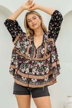 Chloe Top - Very Oversized Crochet Trim Neckline Smock Top in Eternity Print><noscript><img width=