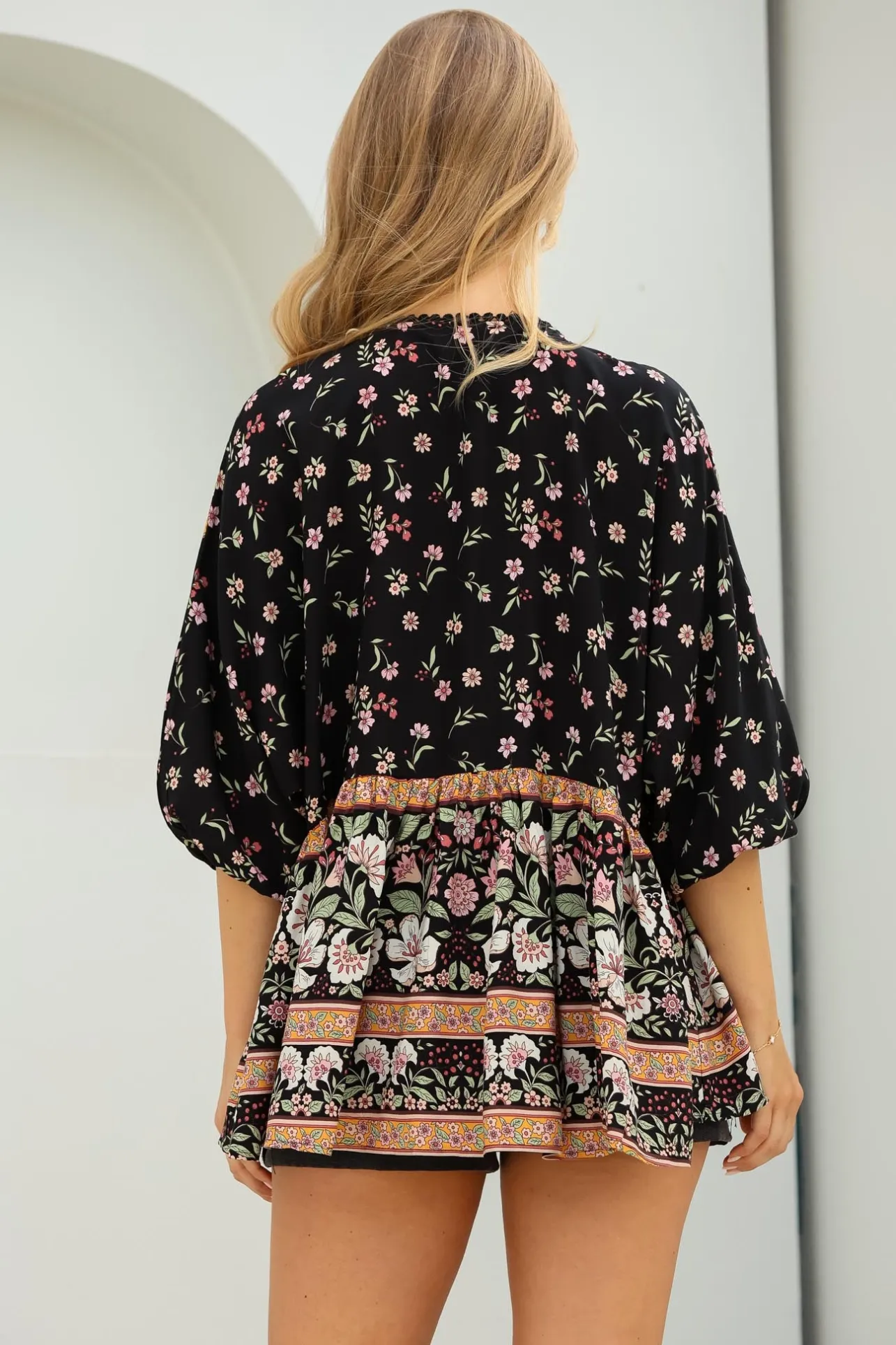 Chloe Top - Very Oversized Crochet Trim Neckline Smock Top in Eternity Print>Jaase Best