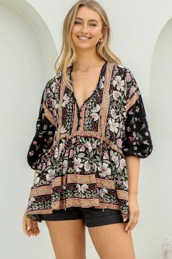 Chloe Top - Very Oversized Crochet Trim Neckline Smock Top in Eternity Print><noscript><img width=