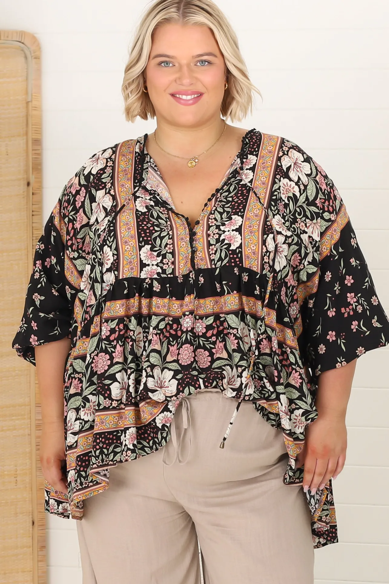 Chloe Top - Very Oversized Crochet Trim Neckline Smock Top in Eternity Print>Jaase Best