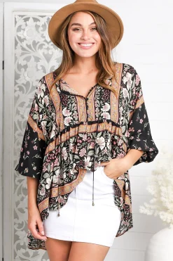 Chloe Top - Very Oversized Crochet Trim Neckline Smock Top in Eternity Print><noscript><img width=