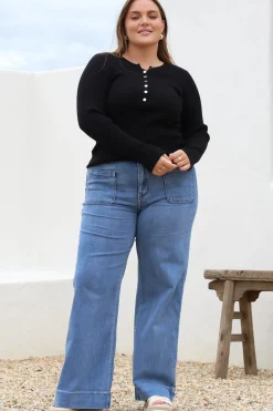 Cindy Wide Leg Jean in Mid Denim Wash><noscript><img width=