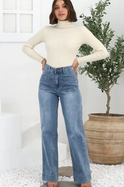 Cindy Wide Leg Jean in Stone Wash Denim>Salty Crush