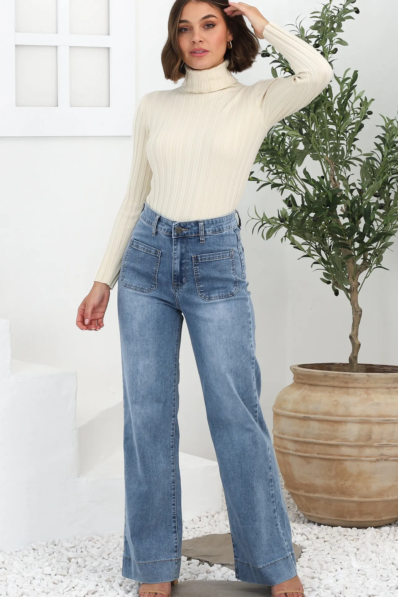 Cindy Wide Leg Jean in Stone Wash Denim>Salty Crush