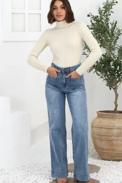 Cindy Wide Leg Jean in Stone Wash Denim><noscript><img width=