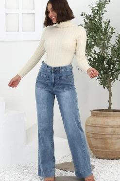 Cindy Wide Leg Jean in Stone Wash Denim><noscript><img width=