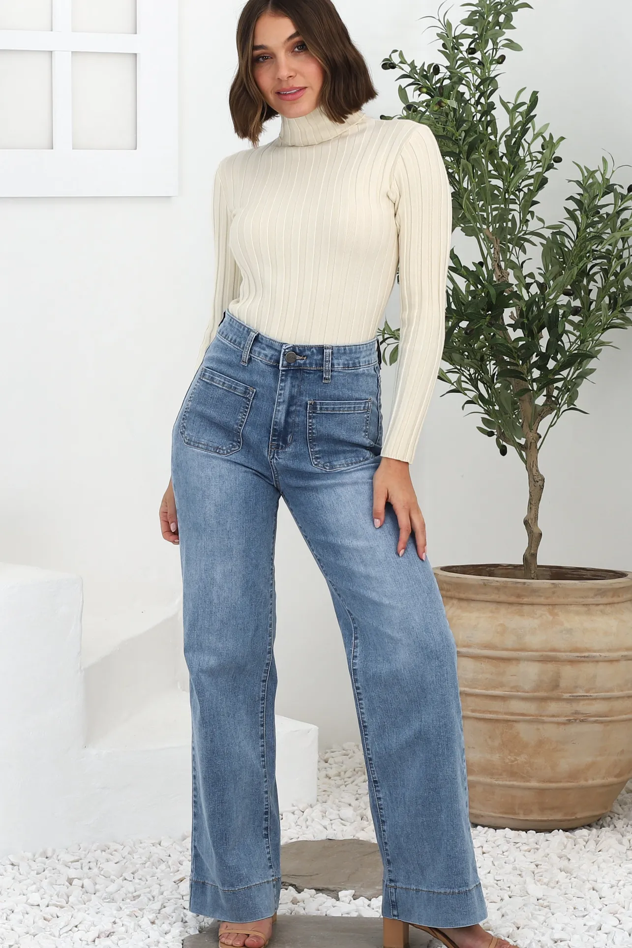 Cindy Wide Leg Jean in Stone Wash Denim>Salty Crush