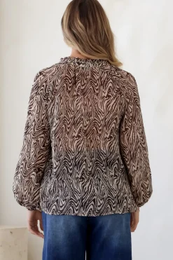 Collins Blouse - Frill Mandarin Collar Pull Over Blouse in Zebra Print><noscript><img width=