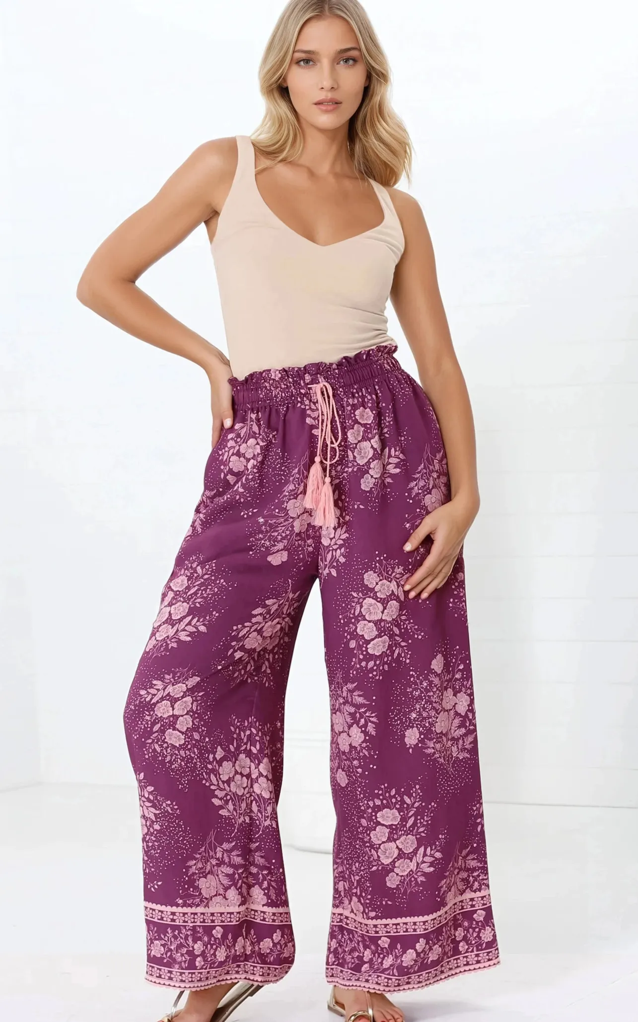 Colson Pants - High Waist Wide Leg Pant in Briella Print Berry>Salty Crush Online