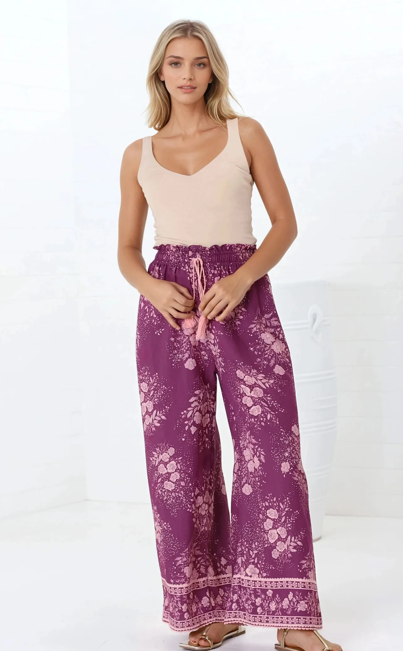 Colson Pants - High Waist Wide Leg Pant in Briella Print Berry>Salty Crush Online