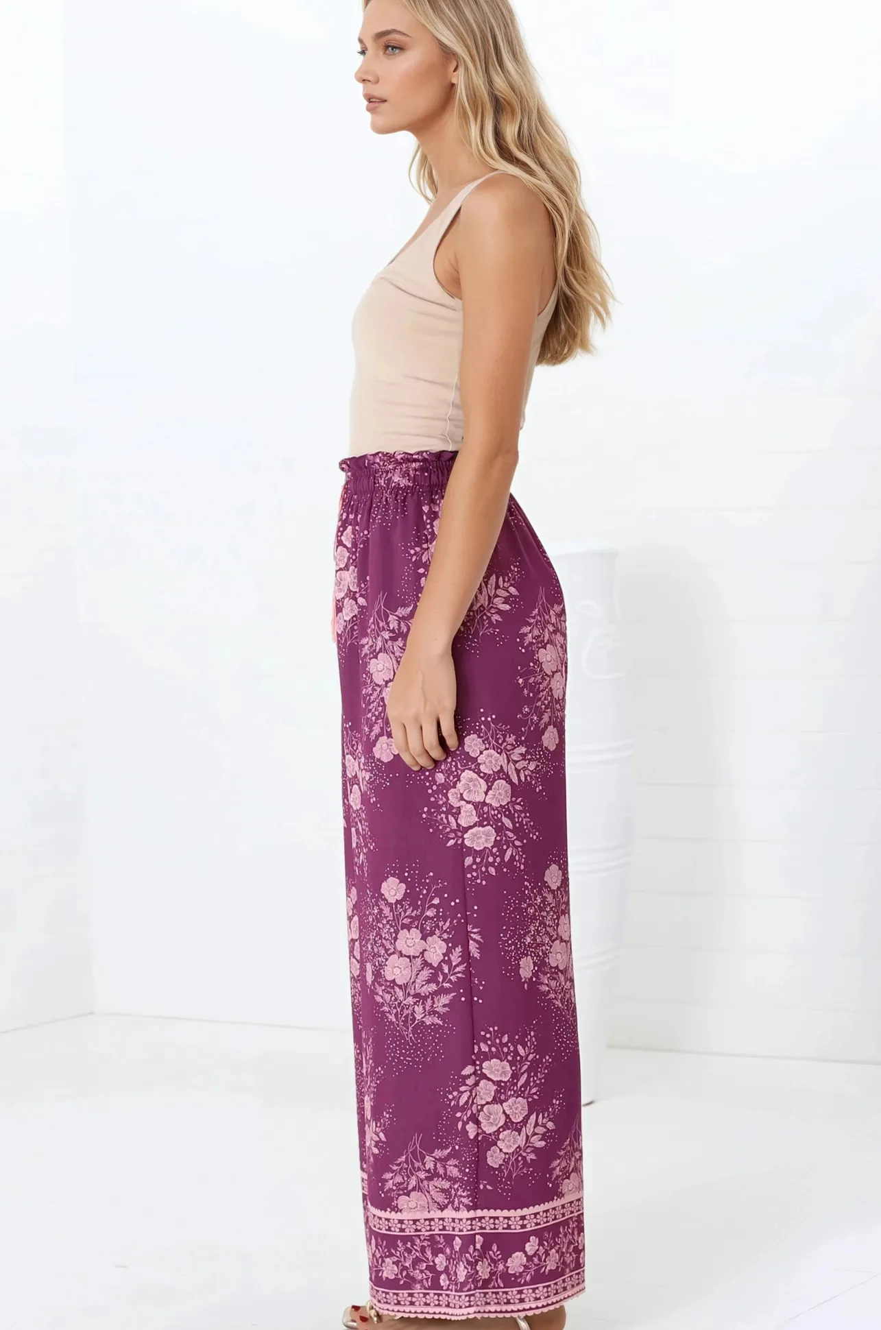 Colson Pants - High Waist Wide Leg Pant in Briella Print Berry>Salty Crush Online