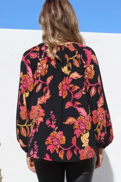 Cora Blouse - Round Neckline with Neck Tie Pull-Over Top in Valerie Print><noscript><img width=