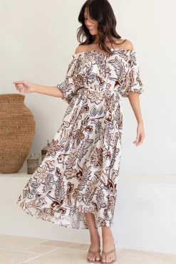 Criselda Maxi Dress - On or Off Shoulder Ballon Sleeve Dress in Palermo Print><noscript><img width=