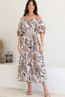 Criselda Maxi Dress - On or Off Shoulder Ballon Sleeve Dress in Palermo Print><noscript><img width=