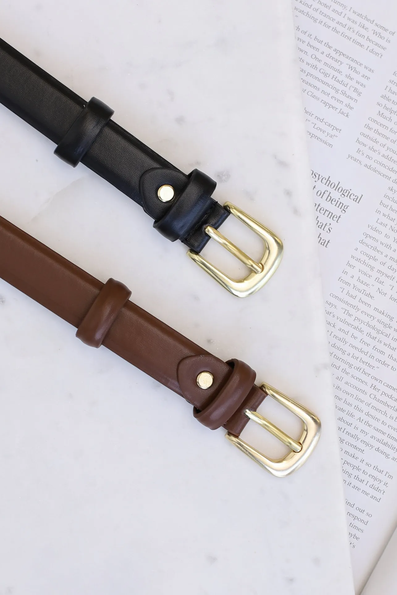 Cruz PU Leather Gold Buckle Thin Belt Set - Black/Brown>Salty Crush Hot