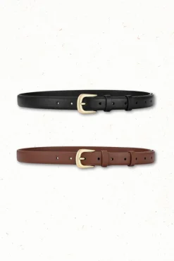 Cruz PU Leather Gold Buckle Thin Belt Set - Black/Brown><noscript><img width=