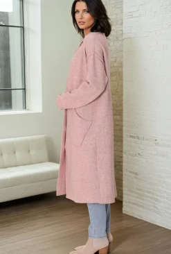 Davie Cardigan - Collared Button Down Coatigan in Pink><noscript><img width=
