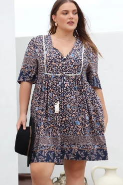 Delany Mini Dress - Short Sleeve Baby Doll Dress in Floral Print><noscript><img width=