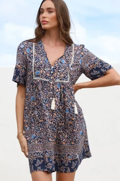 Delany Mini Dress - Short Sleeve Baby Doll Dress in Floral Print><noscript><img width=