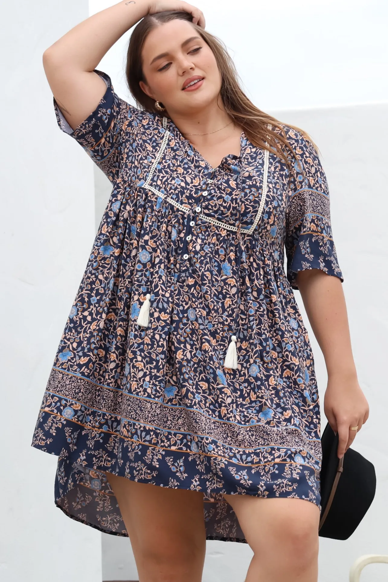 Delany Mini Dress - Short Sleeve Baby Doll Dress in Floral Print>Salty Crush Hot