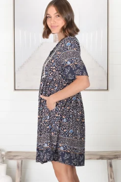 Delany Mini Dress - Short Sleeve Baby Doll Dress in Floral Print><noscript><img width=