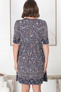 Delany Mini Dress - Short Sleeve Baby Doll Dress in Floral Print><noscript><img width=