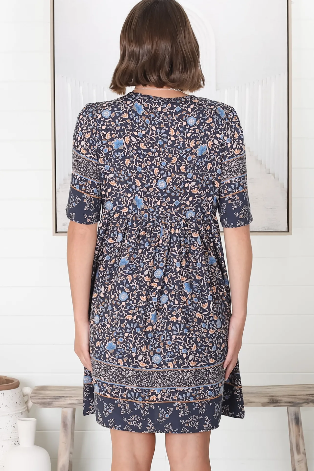Delany Mini Dress - Short Sleeve Baby Doll Dress in Floral Print>Salty Crush Hot