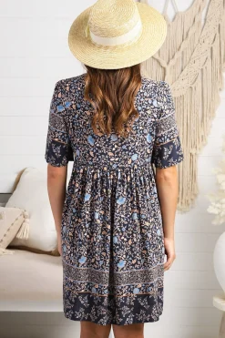 Delany Mini Dress - Short Sleeve Baby Doll Dress in Floral Print><noscript><img width=