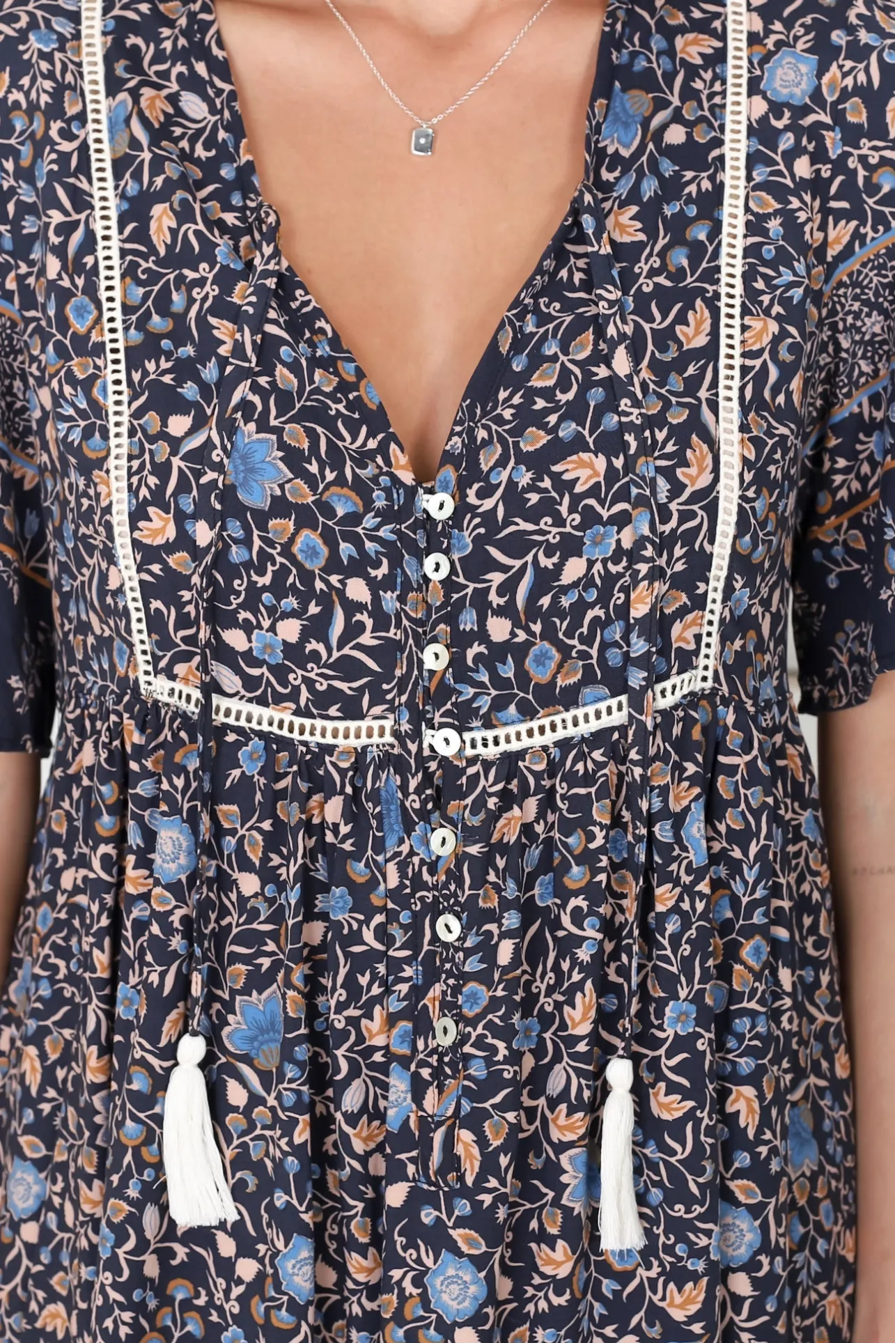 Delany Mini Dress - Short Sleeve Baby Doll Dress in Floral Print>Salty Crush Hot
