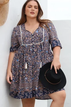 Delany Mini Dress - Short Sleeve Baby Doll Dress in Floral Print><noscript><img width=