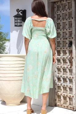 Devlin Midi Dress - Tie Up A-Line Dress with Elasticated Bodice in Gretal Print><noscript><img width=