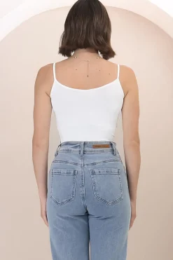 Dila Cami - Scoop Neckline Long Cami with Spaghetti Straps in White><noscript><img width=