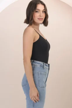Dila Cami - Scoop Neckline Long Cami with Spaghetti Straps in Black><noscript><img width=