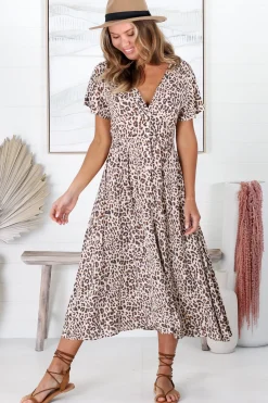 Drielly Midi Dress - Flutter Cap Sleeve Button Down Dress in Perrie Print><noscript><img width=