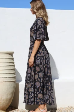 Dulcie Maxi Dress - Cape Sleeve Button-Down Maxi with Pockets in Enchanted Ink Print><noscript><img width=