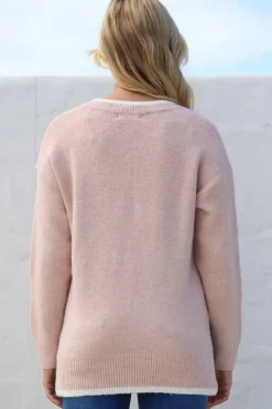 Edan Jumper - V-Neck Contrast Trim Step Hem Jumper in Blush><noscript><img width=