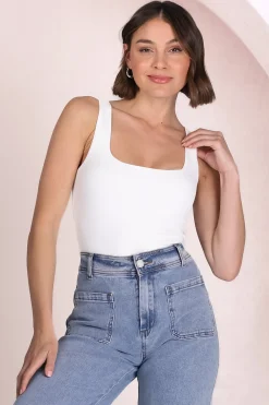 Edie Singlet - Square Neckline Double Layered Singlet in White><noscript><img width=