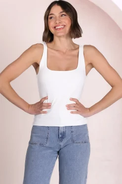 Edie Singlet - Square Neckline Double Layered Singlet in White><noscript><img width=