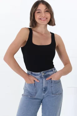 Edie Singlet - Square Neckline Double Layered Singlet in Black><noscript><img width=