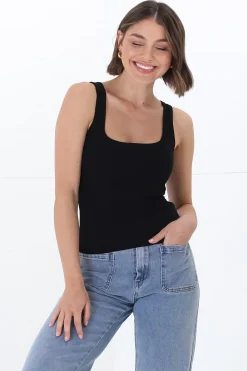 Edie Singlet - Square Neckline Double Layered Singlet in Black><noscript><img width=