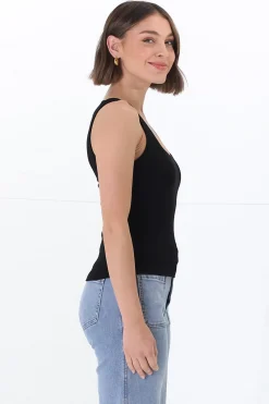 Edie Singlet - Square Neckline Double Layered Singlet in Black><noscript><img width=