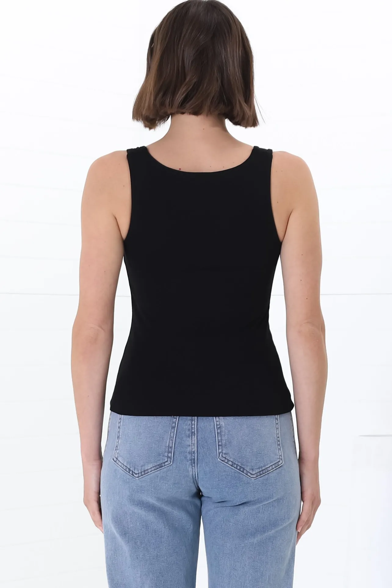 Edie Singlet - Square Neckline Double Layered Singlet in Black>Salty Crush