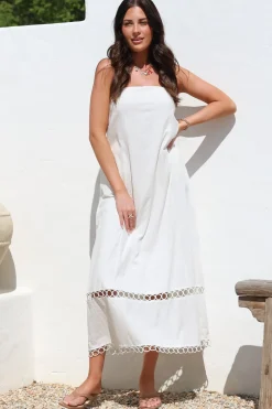 Edna Maxi Dress - Strapless A-Line Dress with Lace Insert and Trim in Cream><noscript><img width=