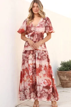 Elahe Maxi Dress - V Neck Tiered A-Line Dress with Puff Sleeves in Ashara Print><noscript><img width=