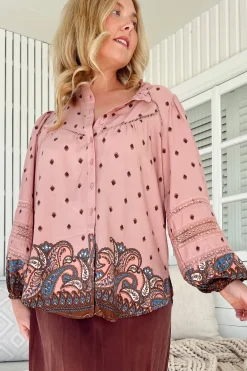 Eliza Blouse - Frill Collar Button Down Lace Detailed Blouse in Seraphina Print>Jaase Online