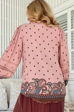 Eliza Blouse - Frill Collar Button Down Lace Detailed Blouse in Seraphina Print><noscript><img width=