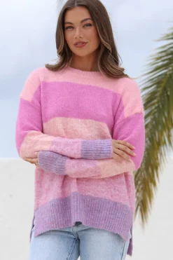 Elle Jumper - Crew Neck Stripe Jumper in Pink><noscript><img width=